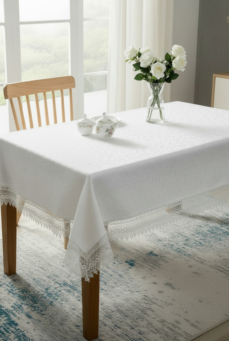 VLT-FLOWER BOW IVORY TABLECLOTH