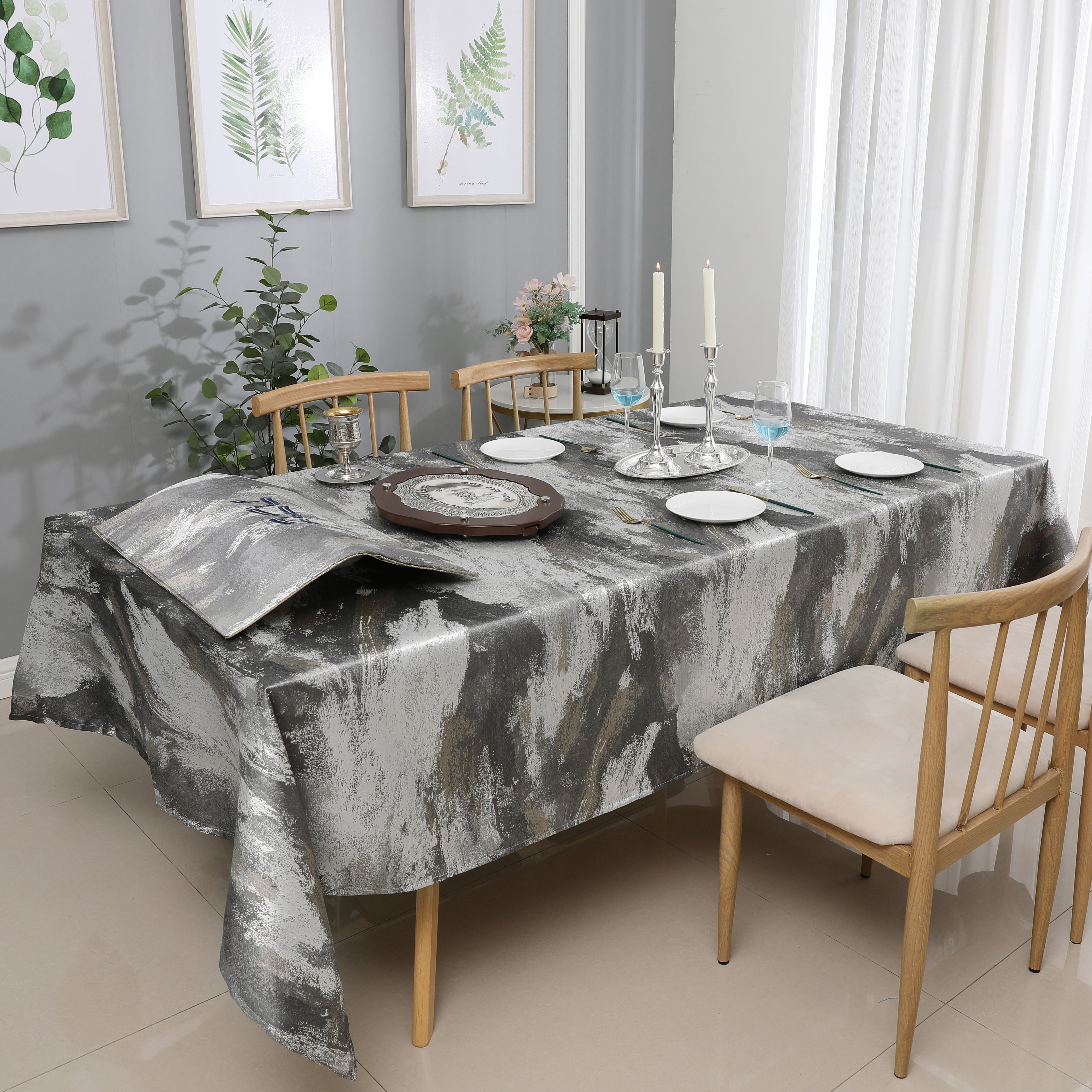 MG-1200 SILVER JACQUARD TABLECLOTH