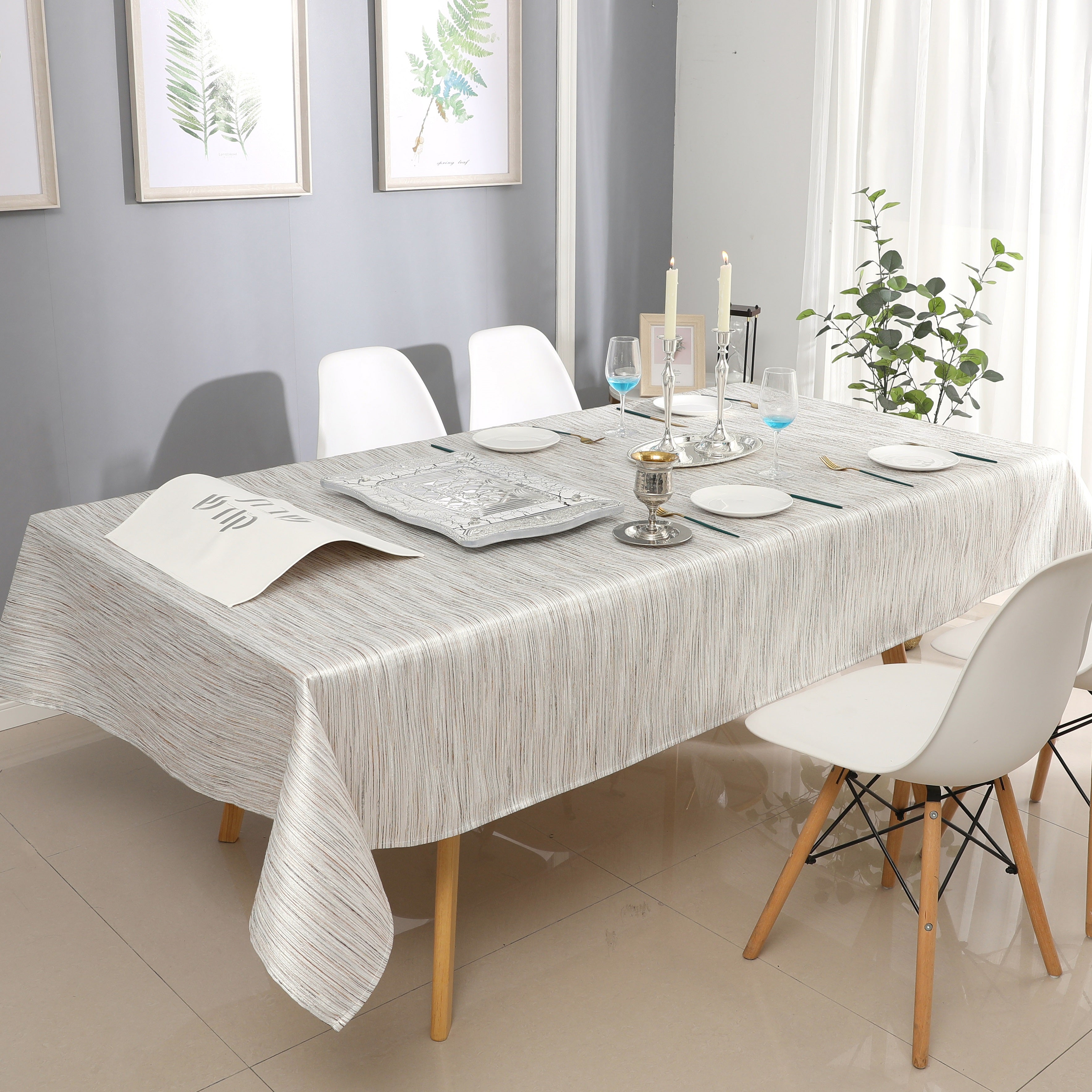 MG-1313 WHITE SILVER TABLECLOTH