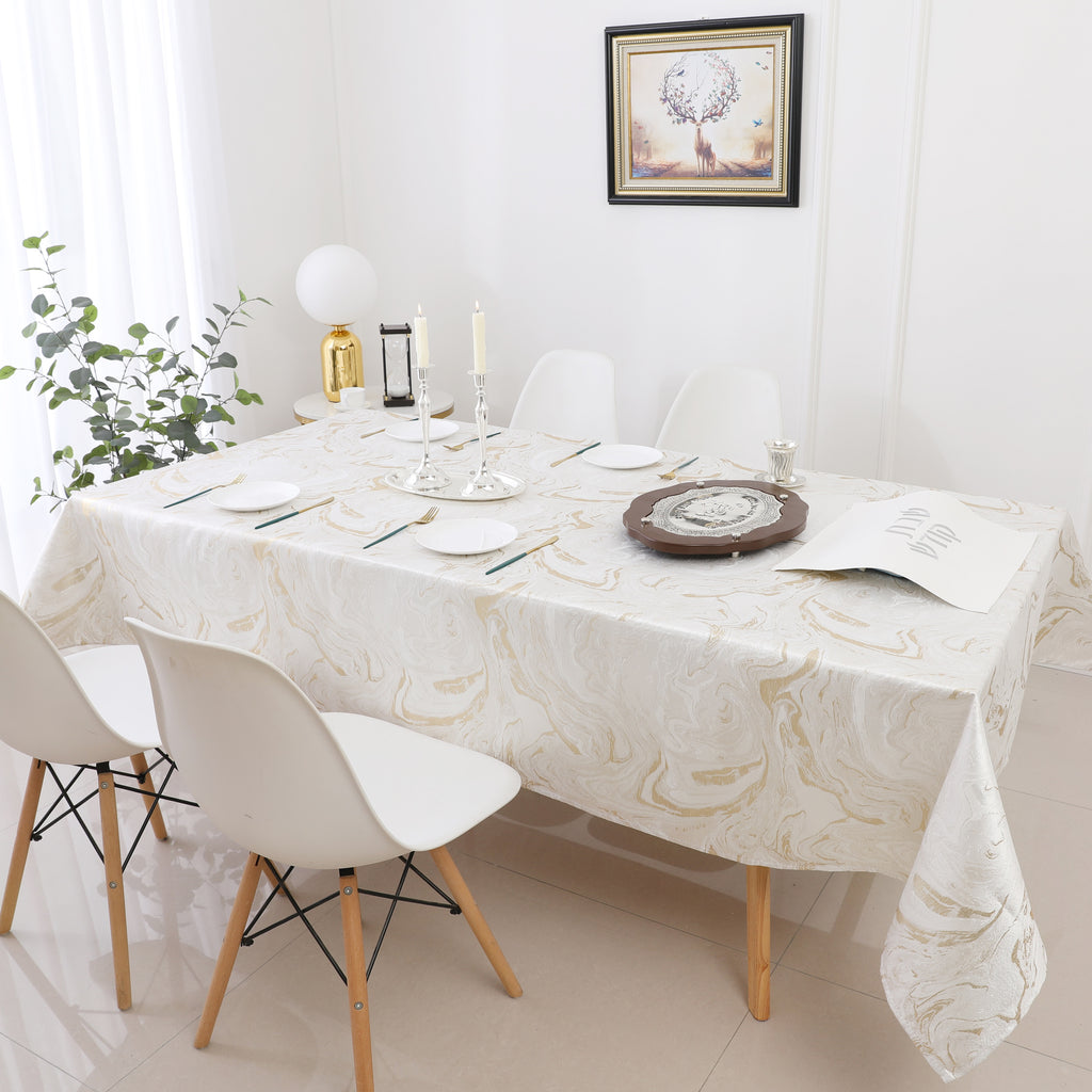 MG-1327 WHITE GOLD WAVE TABLECLOTH