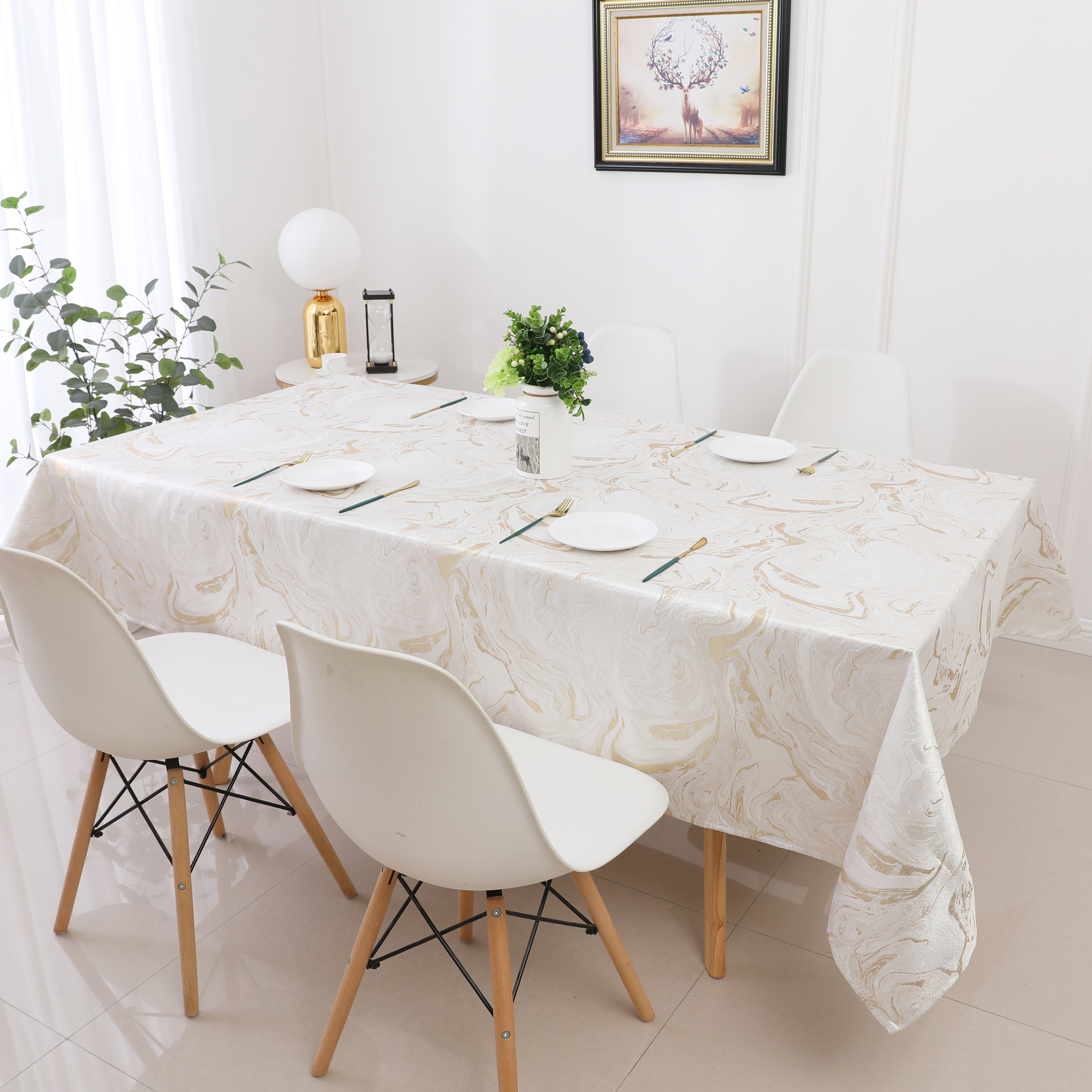 MG-1327 WHITE GOLD WAVE TABLECLOTH