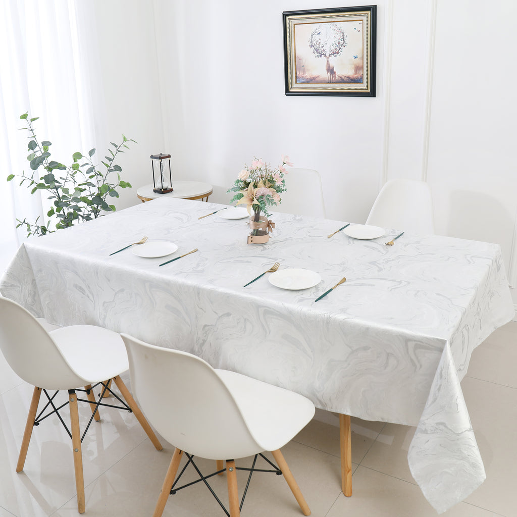 MG-1328 WHITE&SILVER WAVE TABLECLOTH