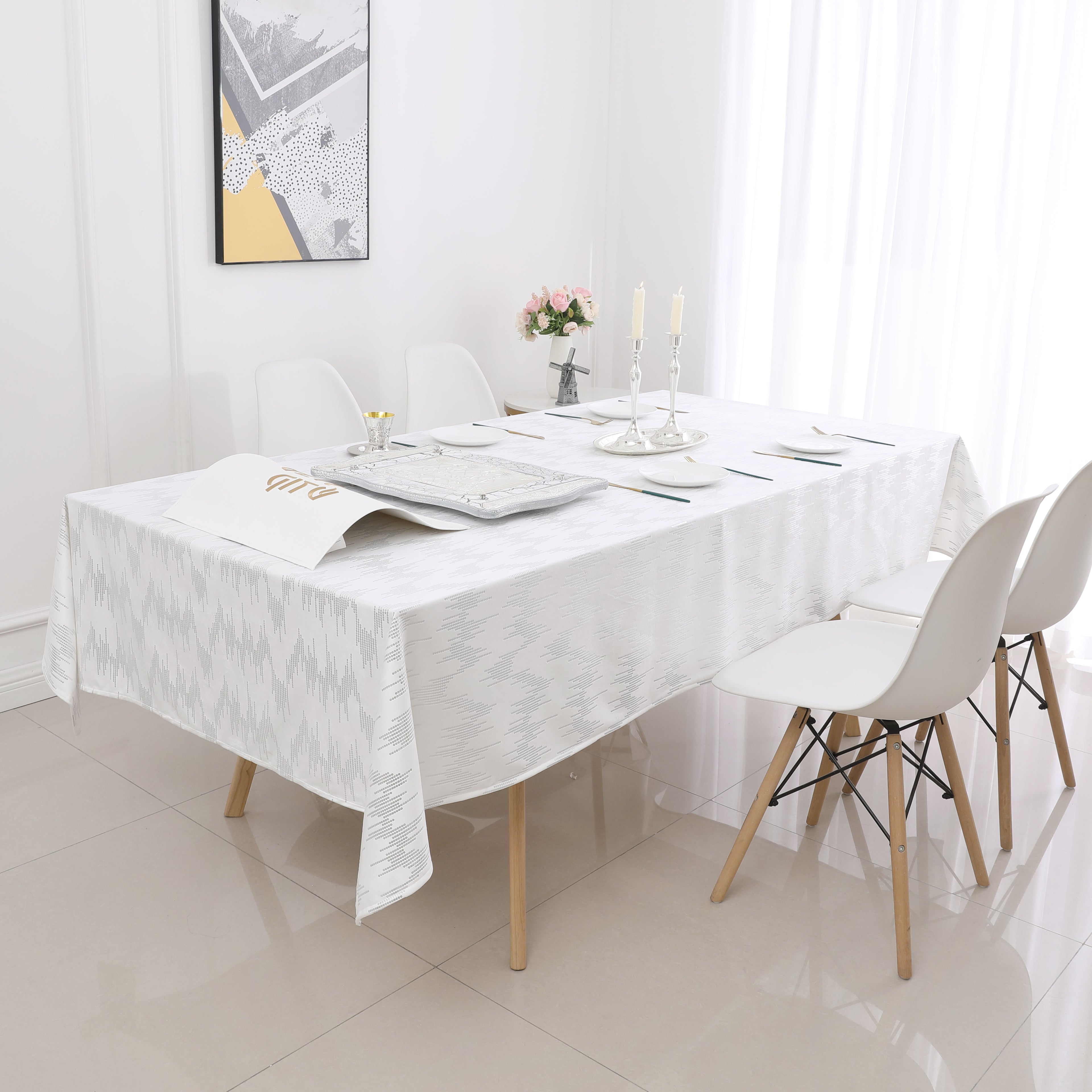 MG-1401 SILVER DOTTED VELVET 144' TABLECLOTH