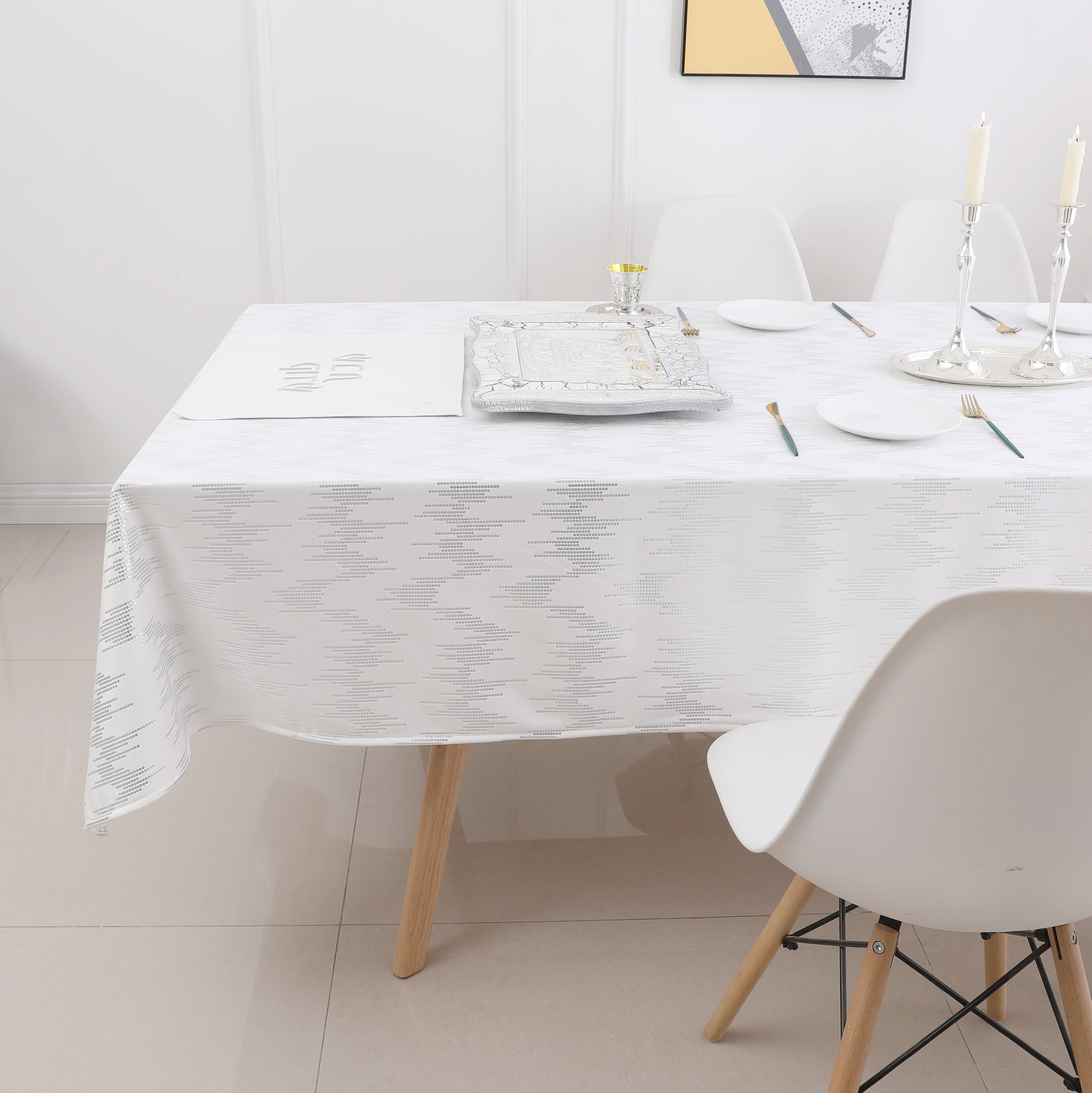 MG-1401 SILVER DOTTED VELVET 144' TABLECLOTH