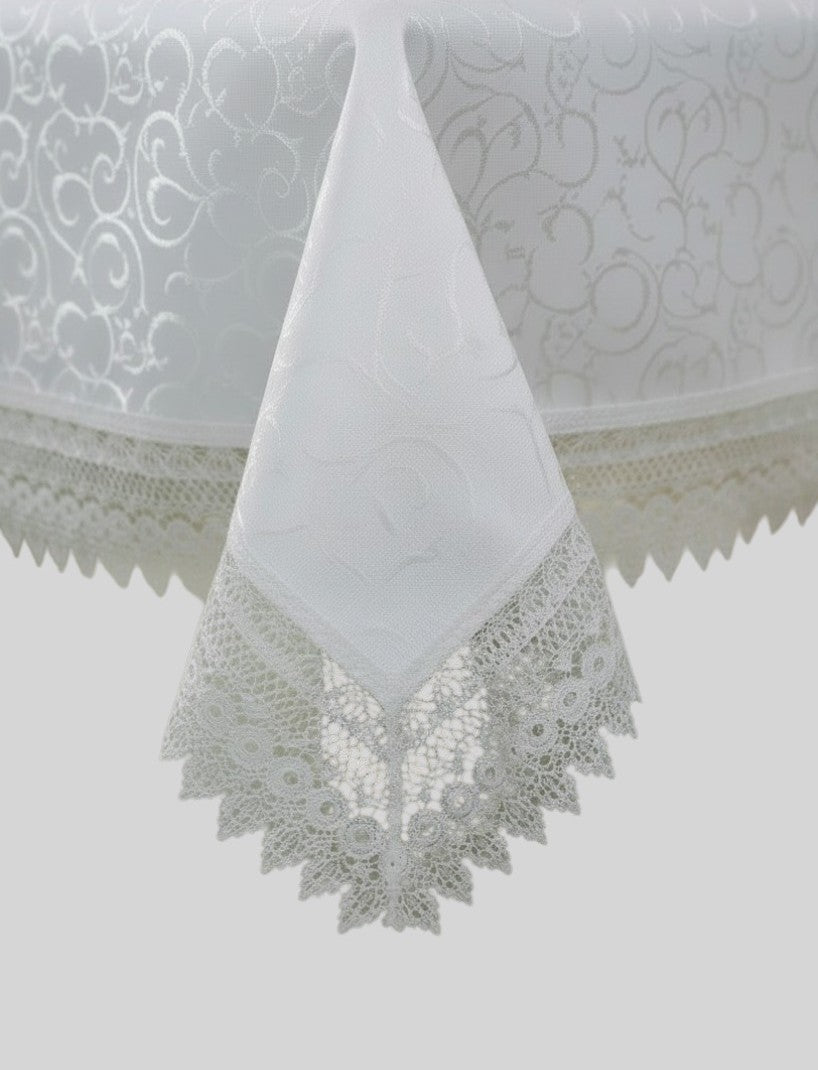 VLT-FLOWER BOW IVORY TABLECLOTH
